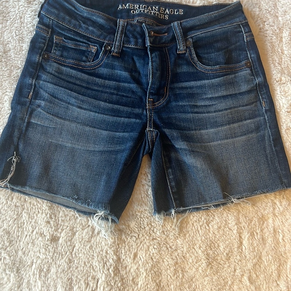American Eagle Outfitters Blue Jean Shorts with Frayed Hem